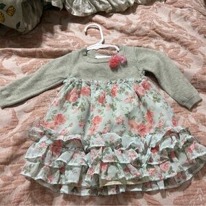 Bonnie Baby Green and Pink Floral Dress